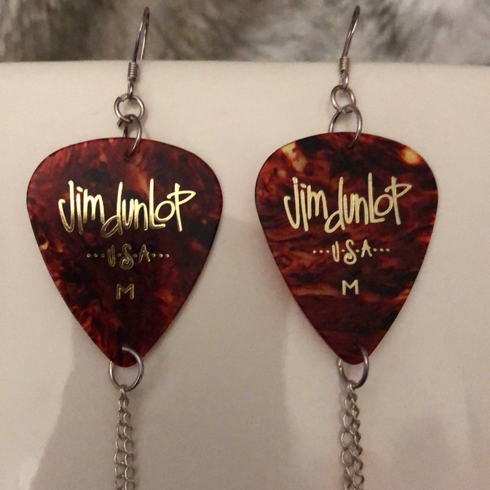 Cute Custom Made Jim Dunlop Guitar Pick Earrings
